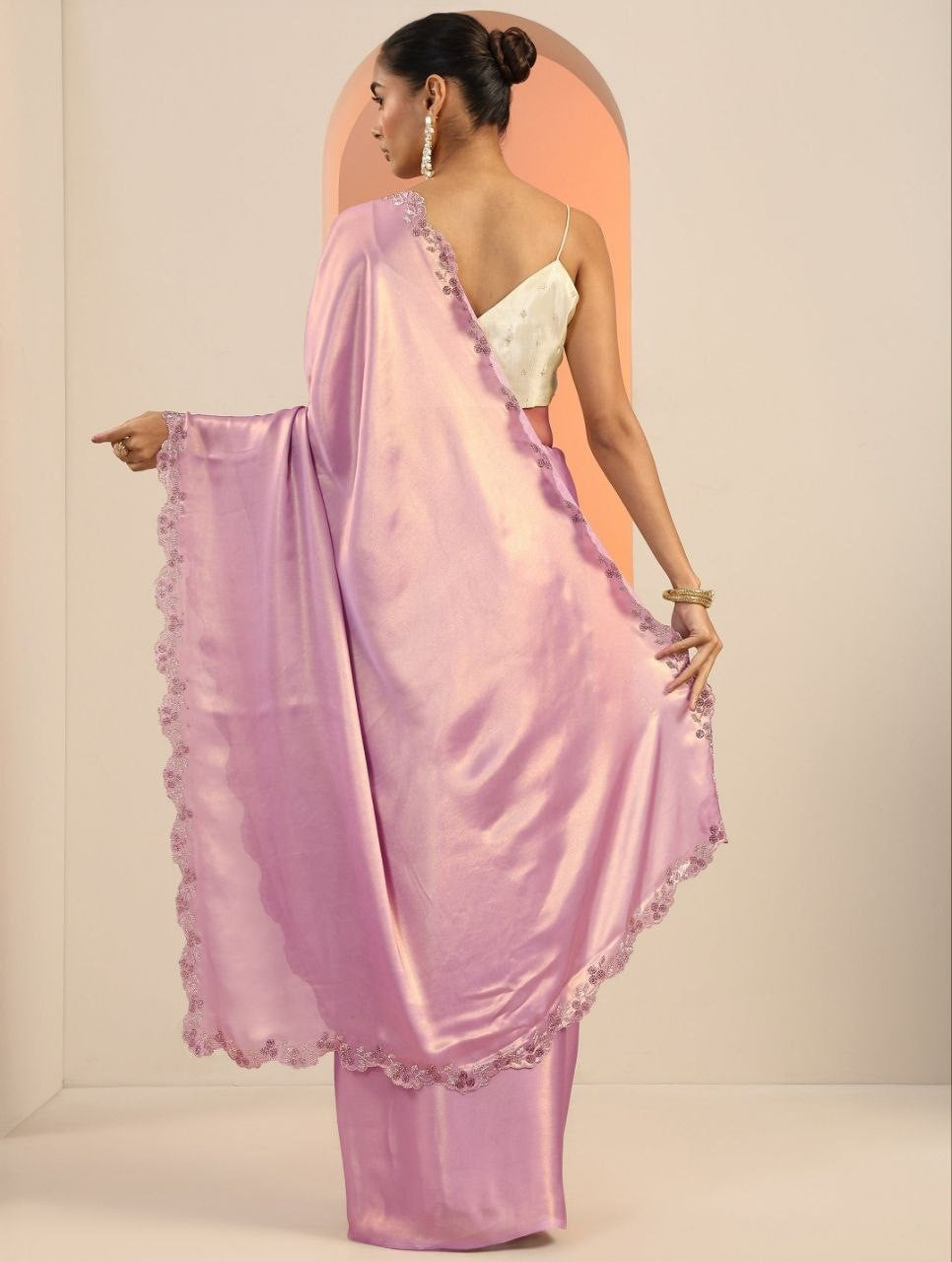 Exclusive Designer Pure Satin Silk Cut Work Siroski border work saree