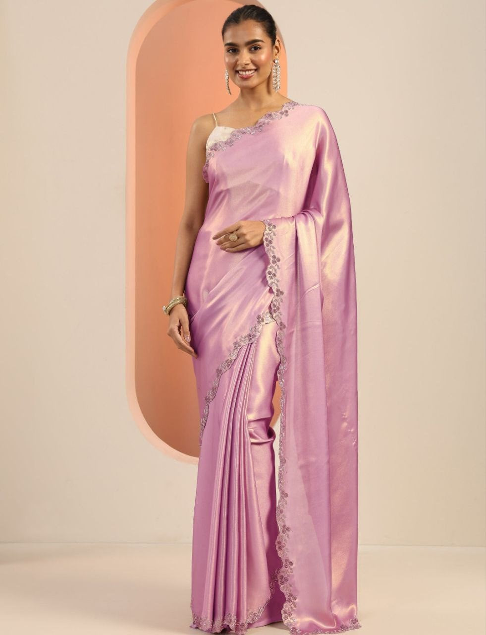 Exclusive Designer Pure Satin Silk Cut Work Siroski border work saree