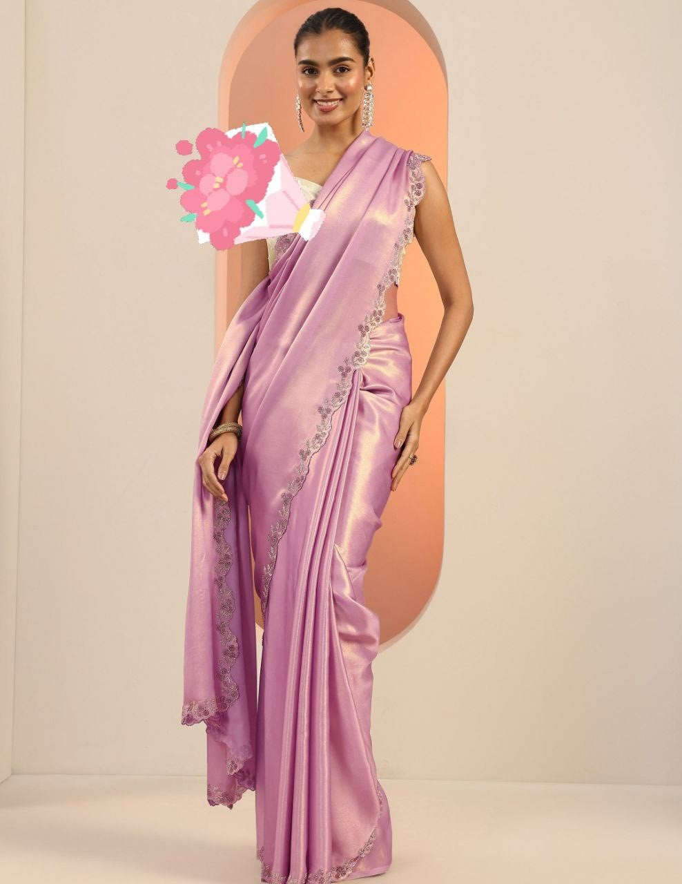 Exclusive Designer Pure Satin Silk Cut Work Siroski border work saree