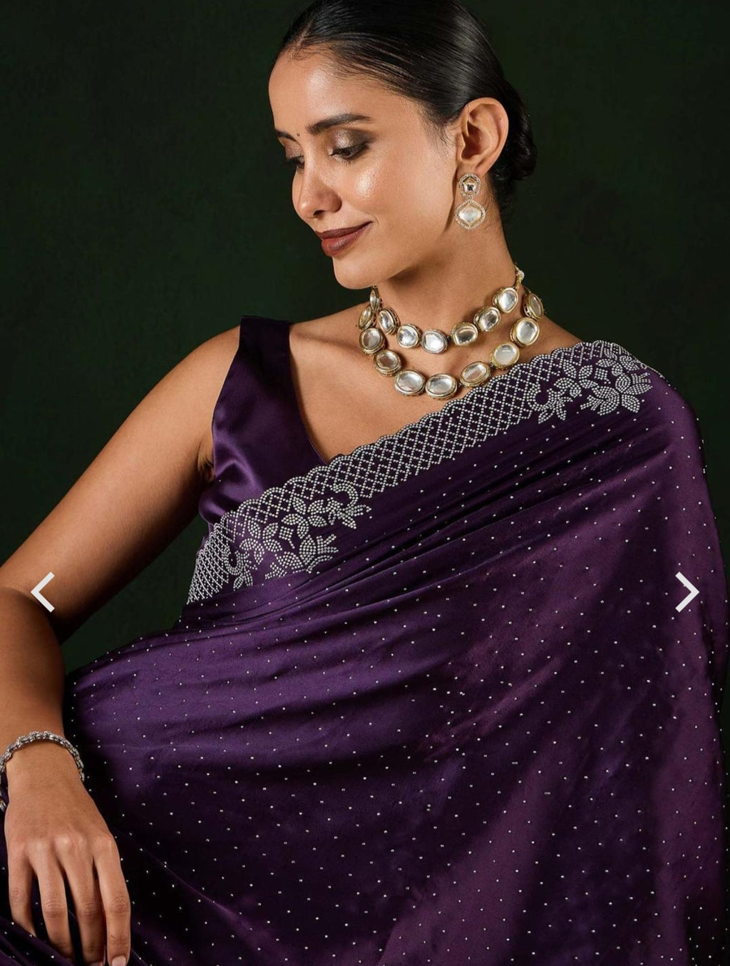 Women's Heavy Satin silk Lavender Colors Siroski work Cut work Saree