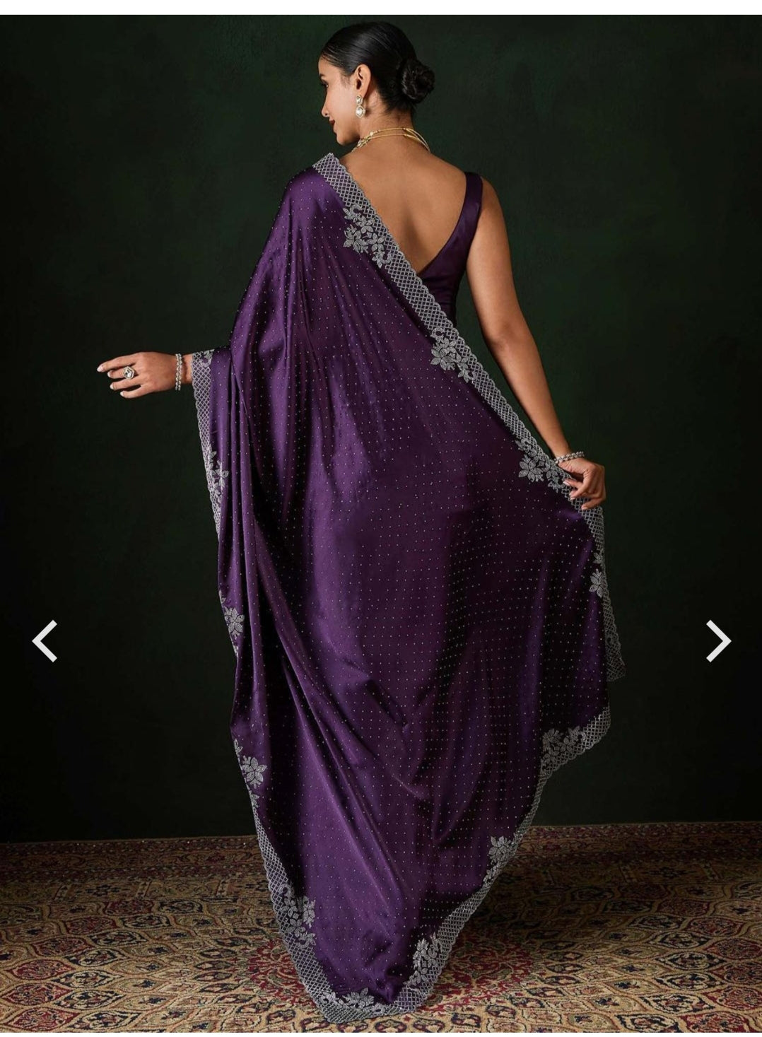 Women's Heavy Satin silk Lavender Colors Siroski work Cut work Saree