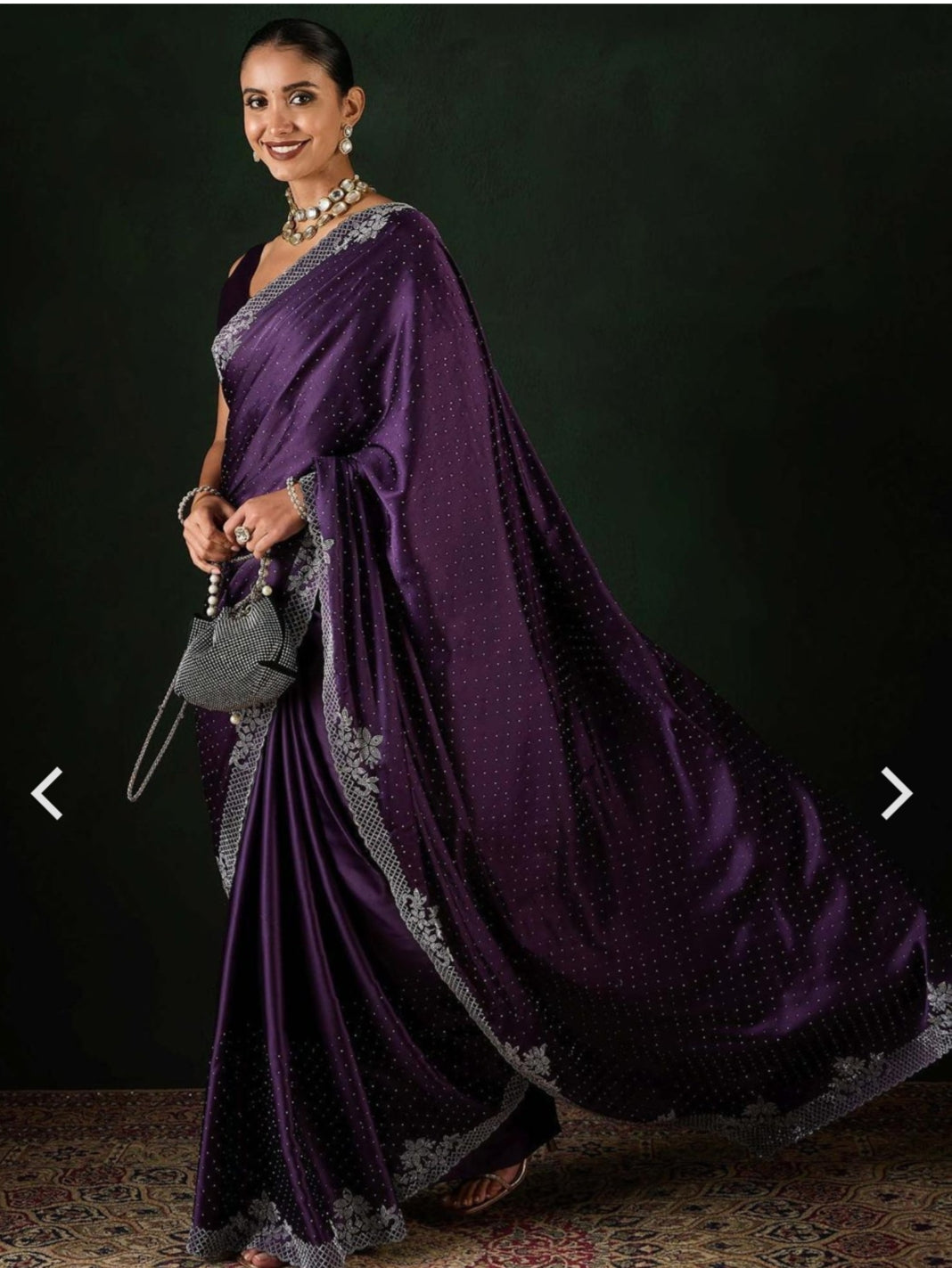 Women's Heavy Satin silk Lavender Colors Siroski work Cut work Saree