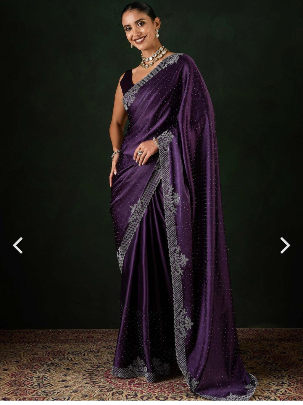 Women's Heavy Satin silk Lavender Colors Siroski work Cut work Saree