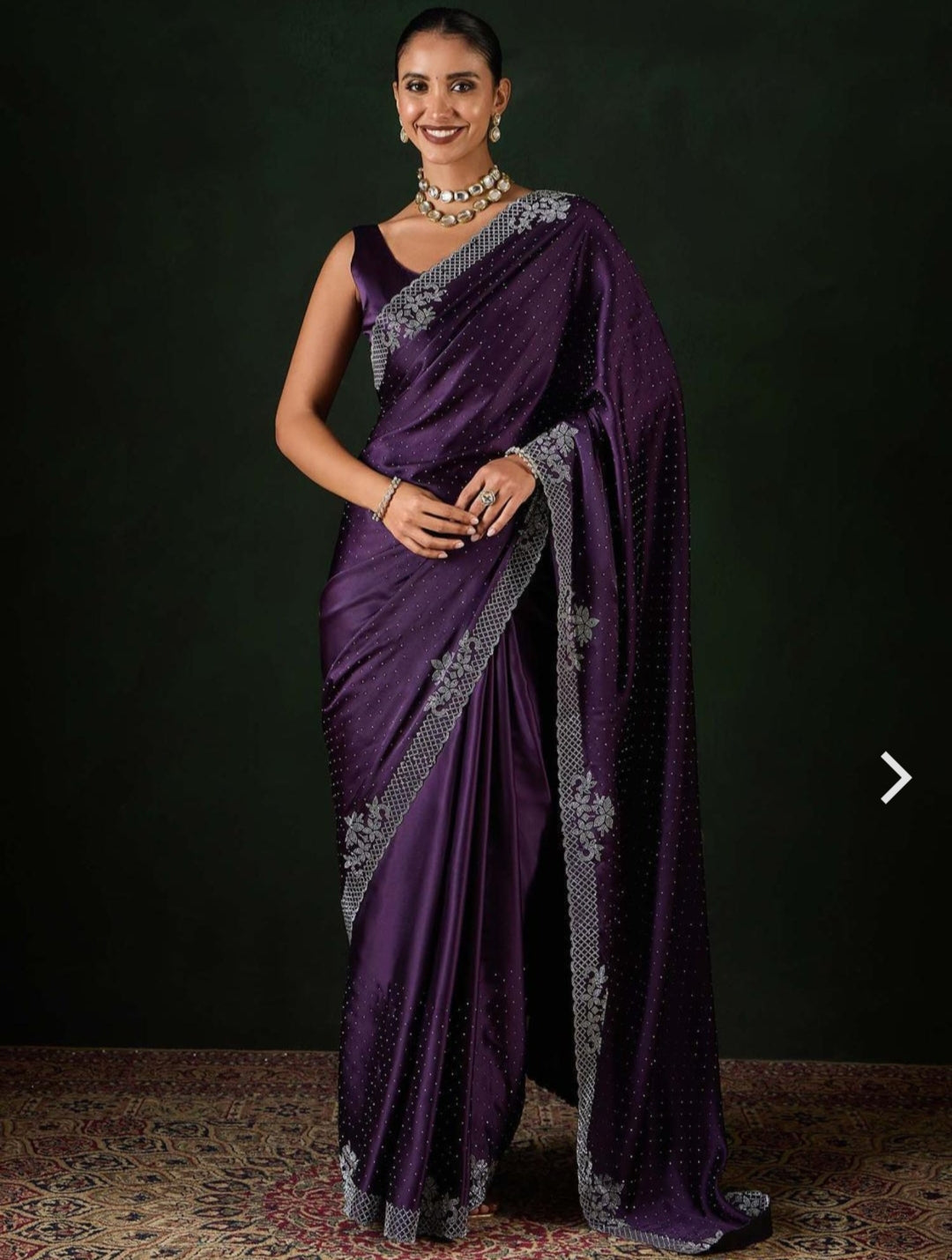 Women's Heavy Satin silk Lavender Colors Siroski work Cut work Saree