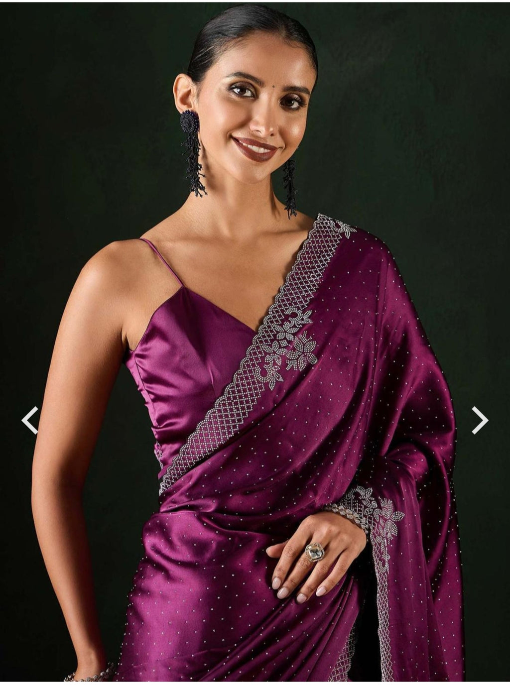 Women's Heavy Satin silk Lavender Colors Siroski work Cut work Saree