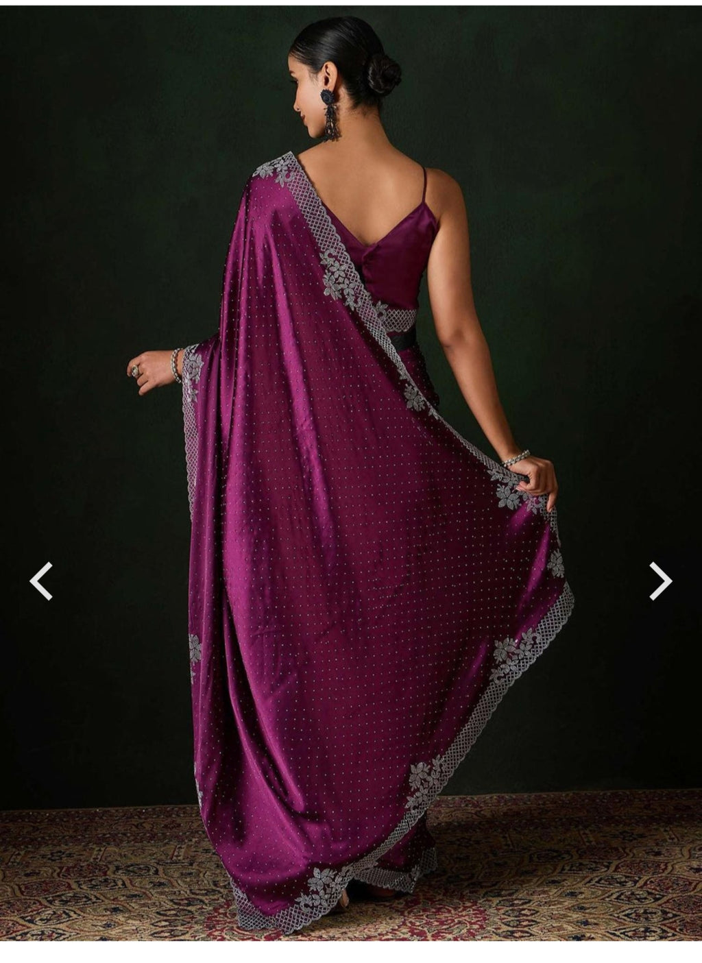Women's Heavy Satin silk Lavender Colors Siroski work Cut work Saree