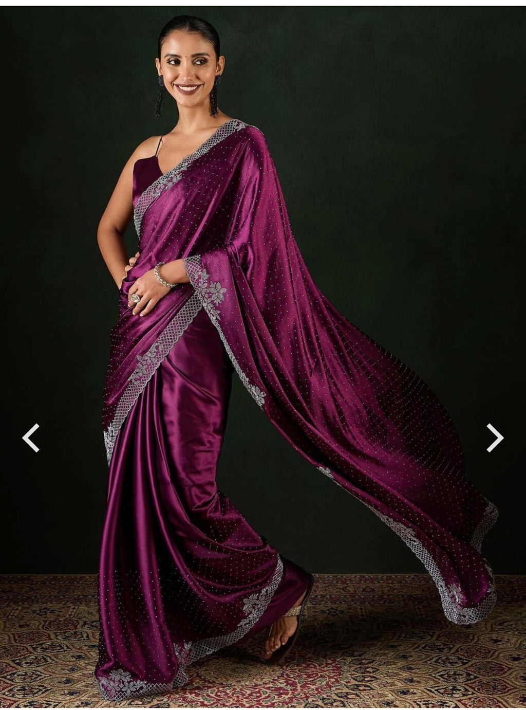 Women's Heavy Satin silk Lavender Colors Siroski work Cut work Saree