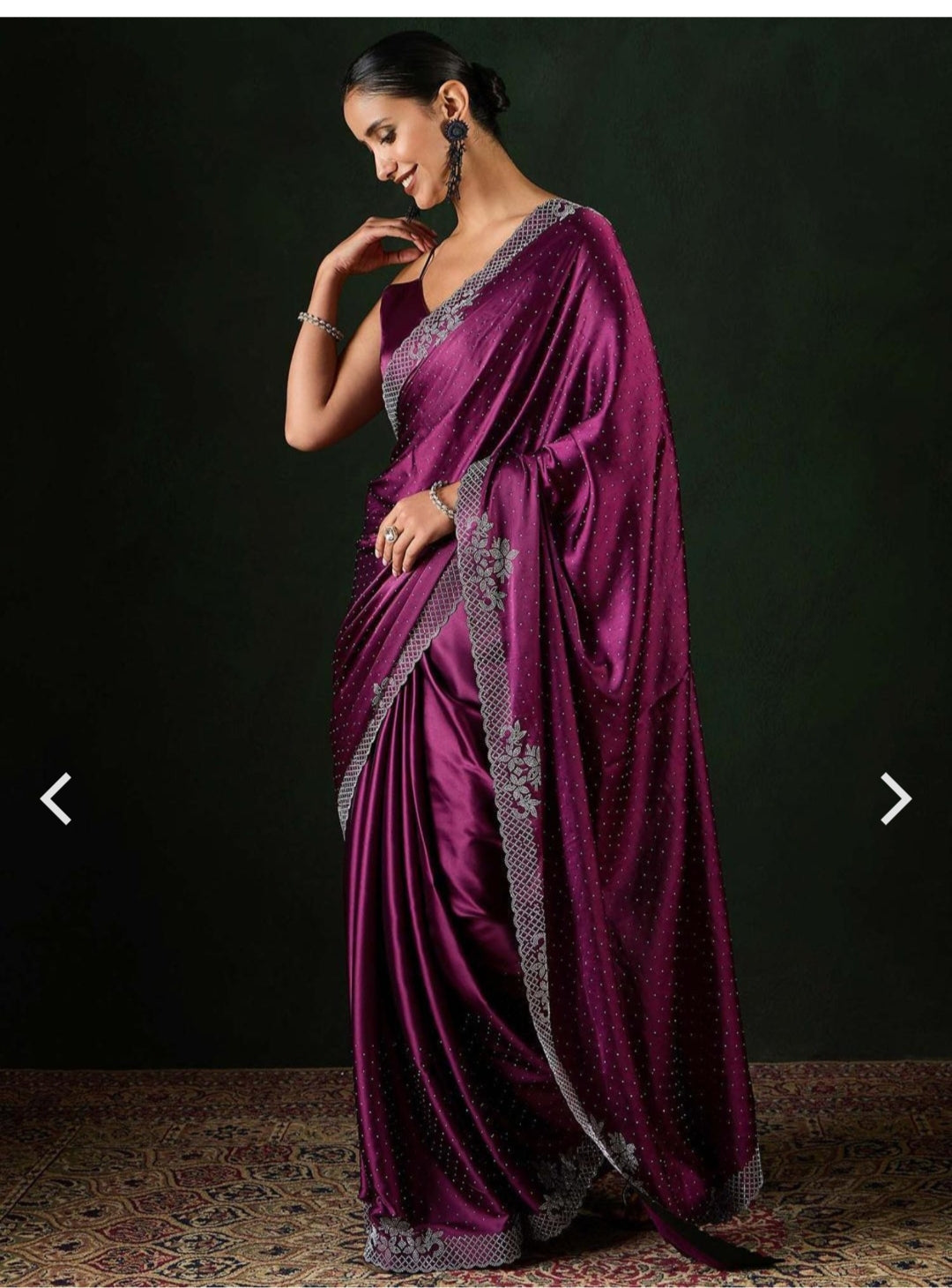 Women's Heavy Satin silk Lavender Colors Siroski work Cut work Saree