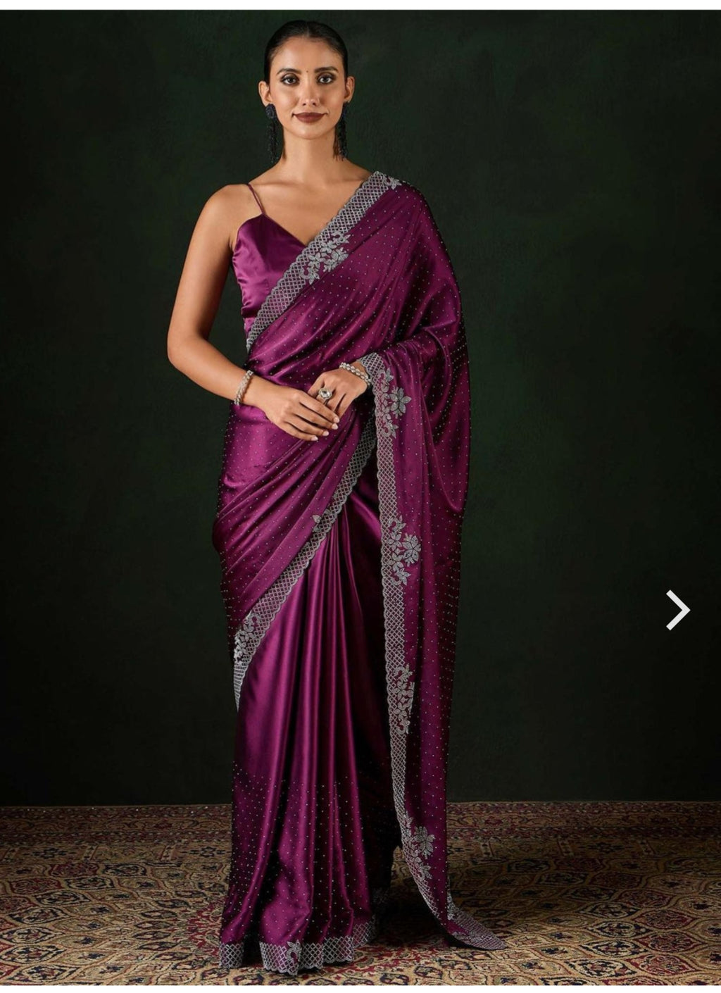 Women's Heavy Satin silk Lavender Colors Siroski work Cut work Saree