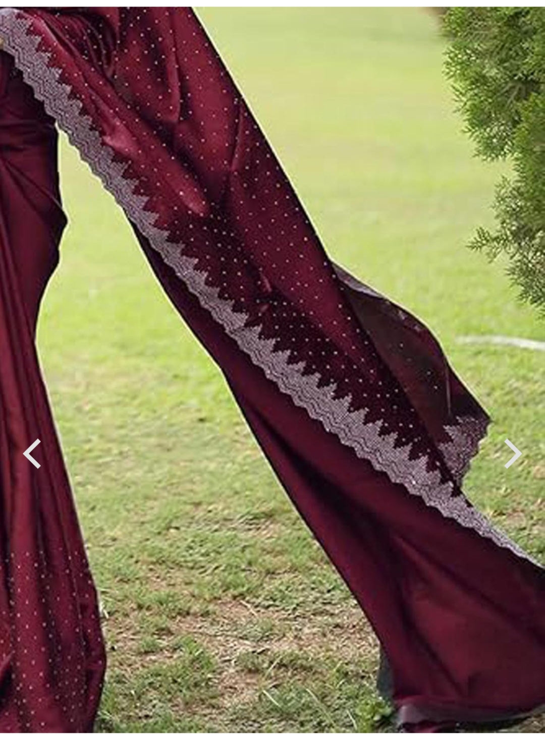 Designer Pure Satin Silk Cut Work Siroski border work saree and Siroski work matching blouse