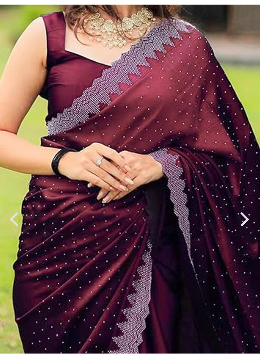 Designer Pure Satin Silk Cut Work Siroski border work saree and Siroski work matching blouse