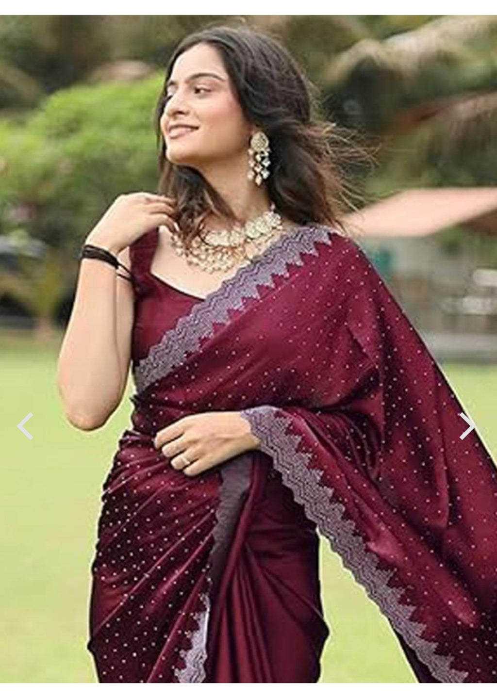 Designer Pure Satin Silk Cut Work Siroski border work saree and Siroski work matching blouse