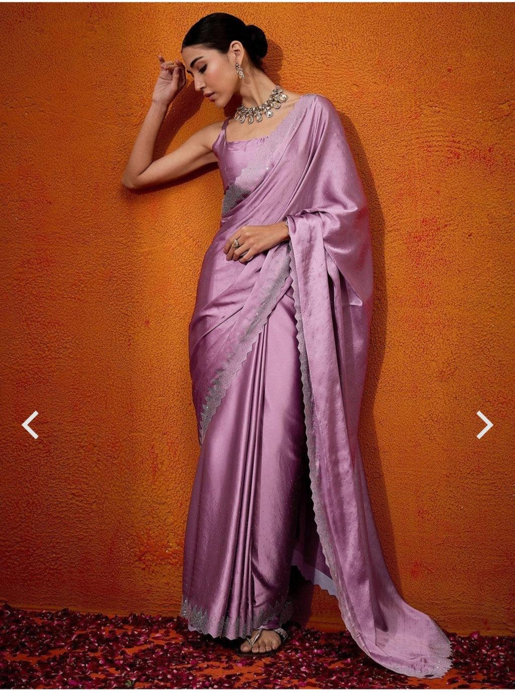 Designer Pure Satin Silk Cut Work Siroski border work saree and Siroski work matching blouse