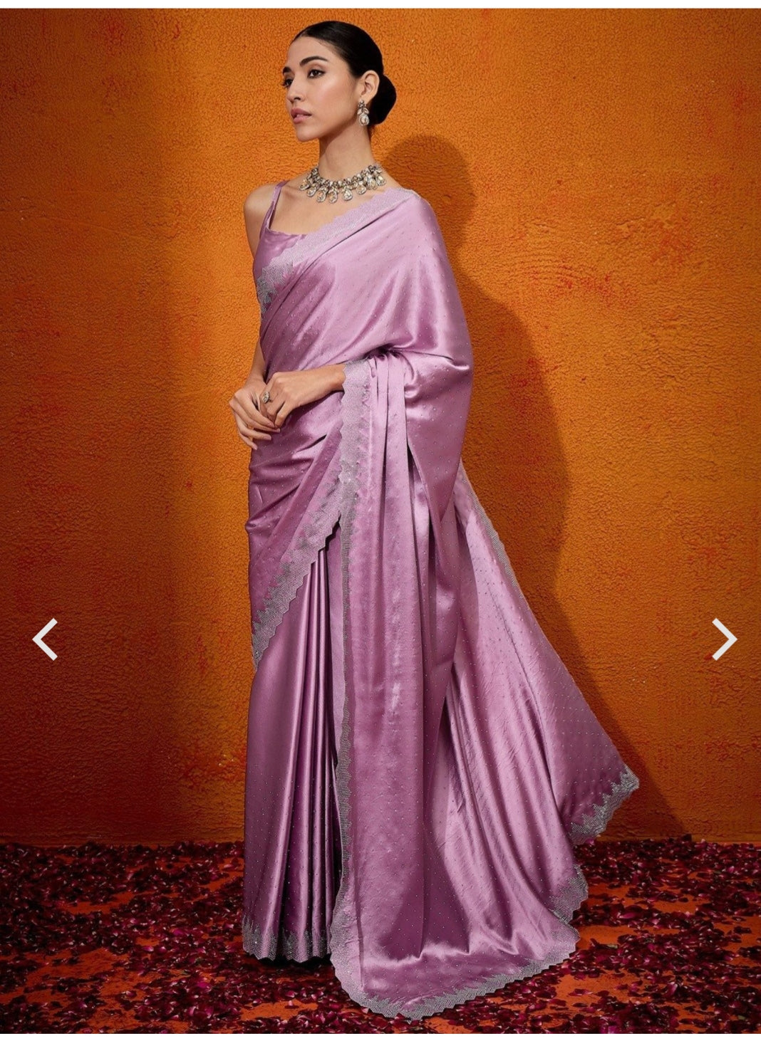 Designer Pure Satin Silk Cut Work Siroski border work saree and Siroski work matching blouse