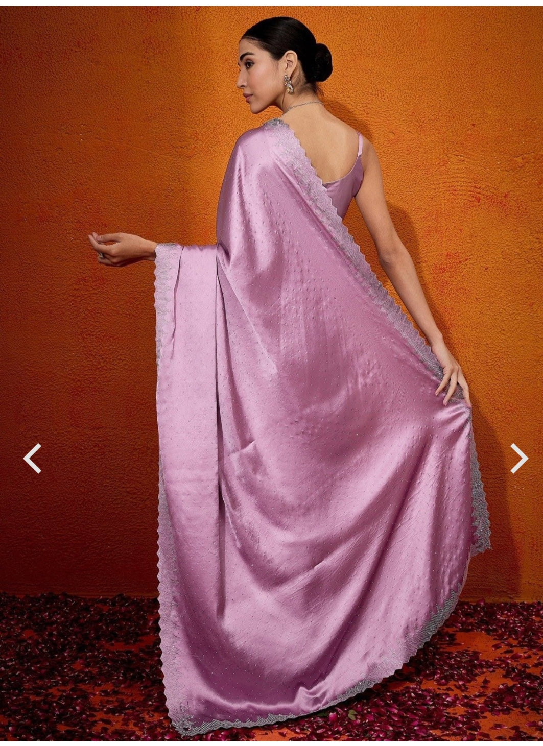 Designer Pure Satin Silk Cut Work Siroski border work saree and Siroski work matching blouse