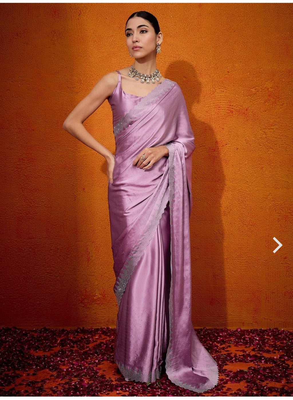 Designer Pure Satin Silk Cut Work Siroski border work saree and Siroski work matching blouse