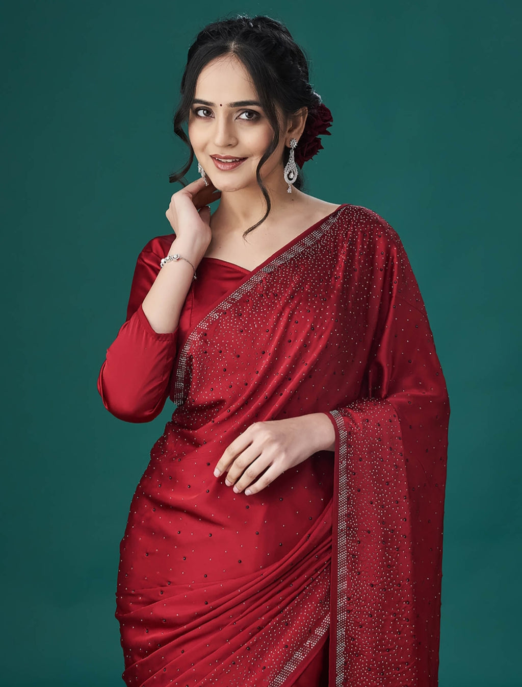 Women's Satin Slub Silk Purple Color with Siroski work