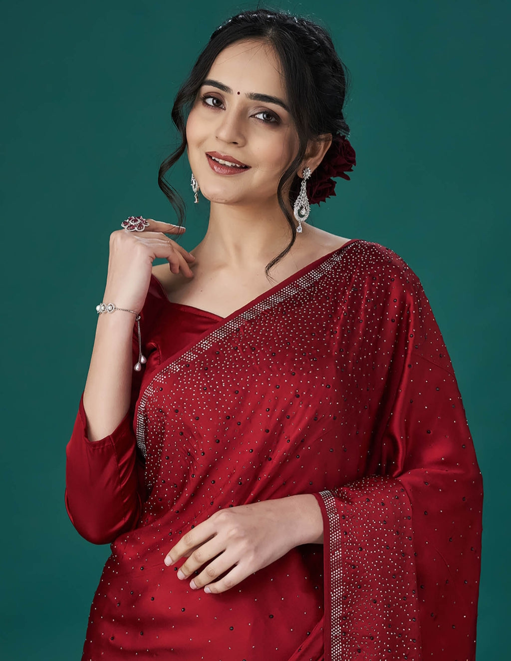 Women's Satin Slub Silk Purple Color with Siroski work