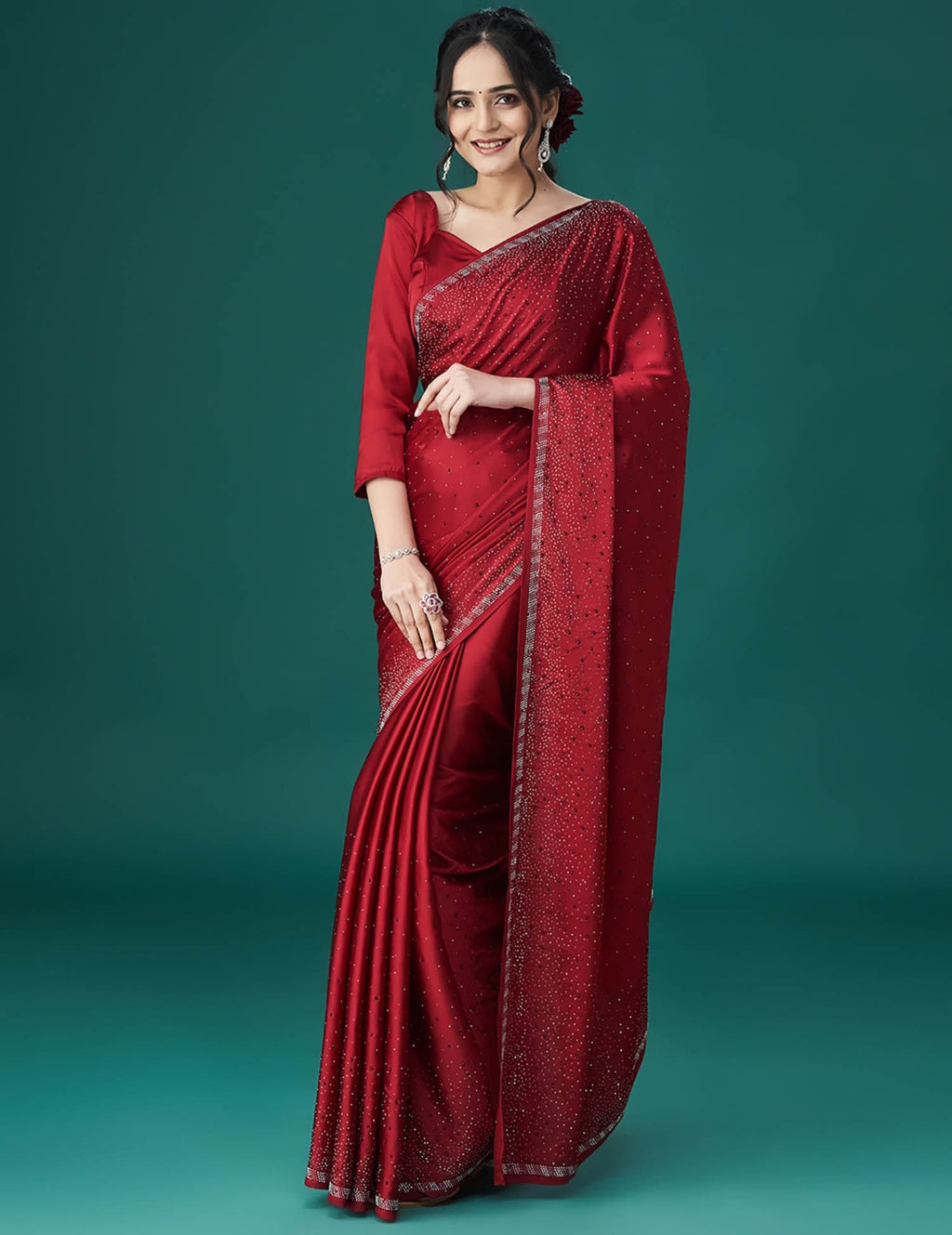 Women's Satin Slub Silk Purple Color with Siroski work