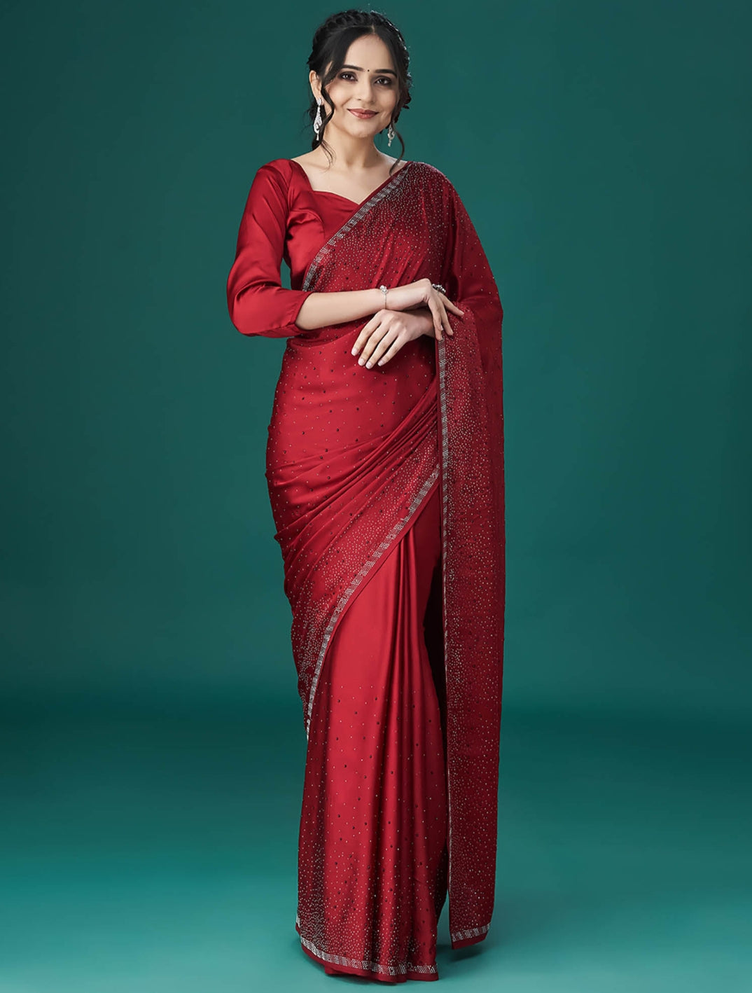 Women's Satin Slub Silk Purple Color with Siroski work