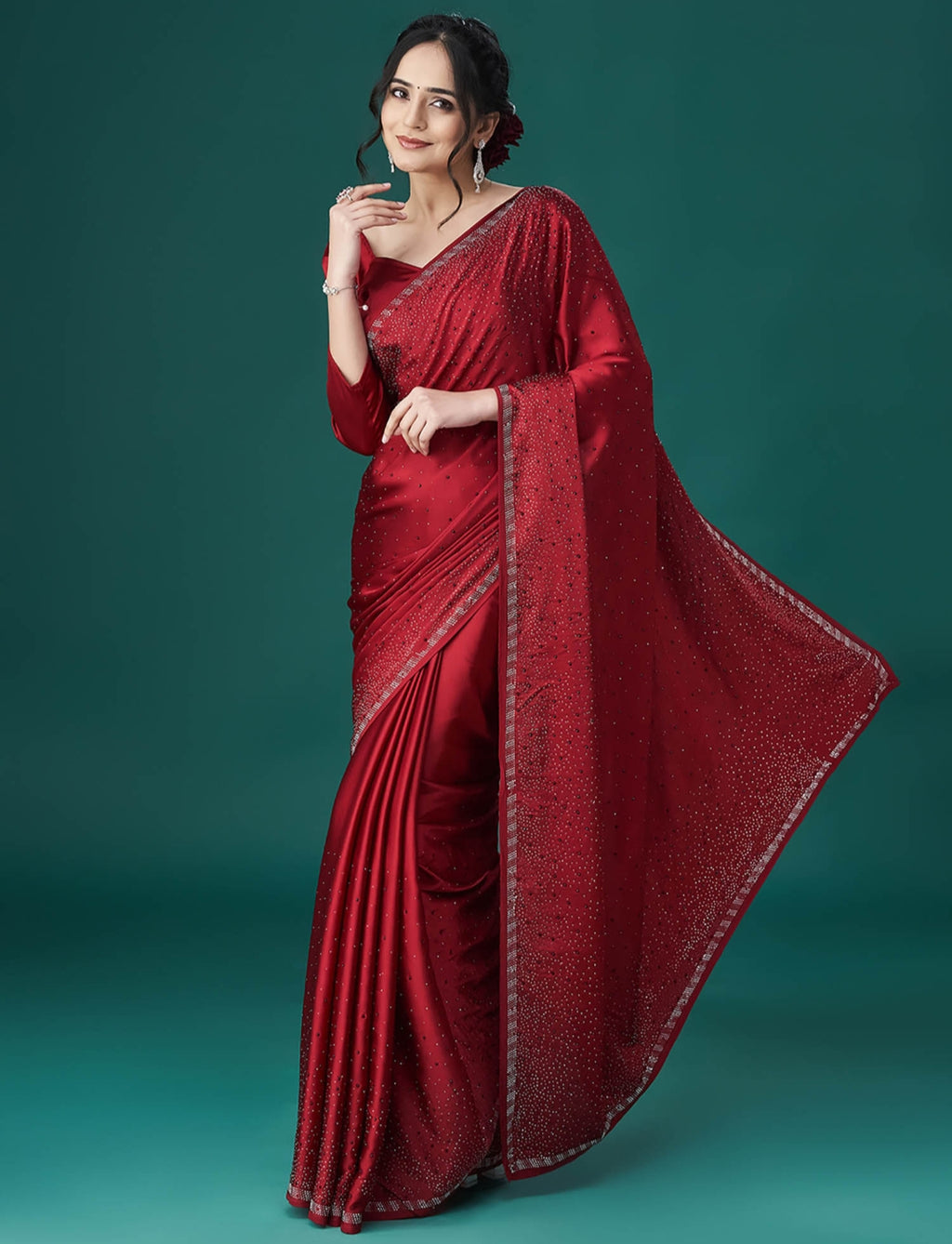 Women's Satin Slub Silk Purple Color with Siroski work