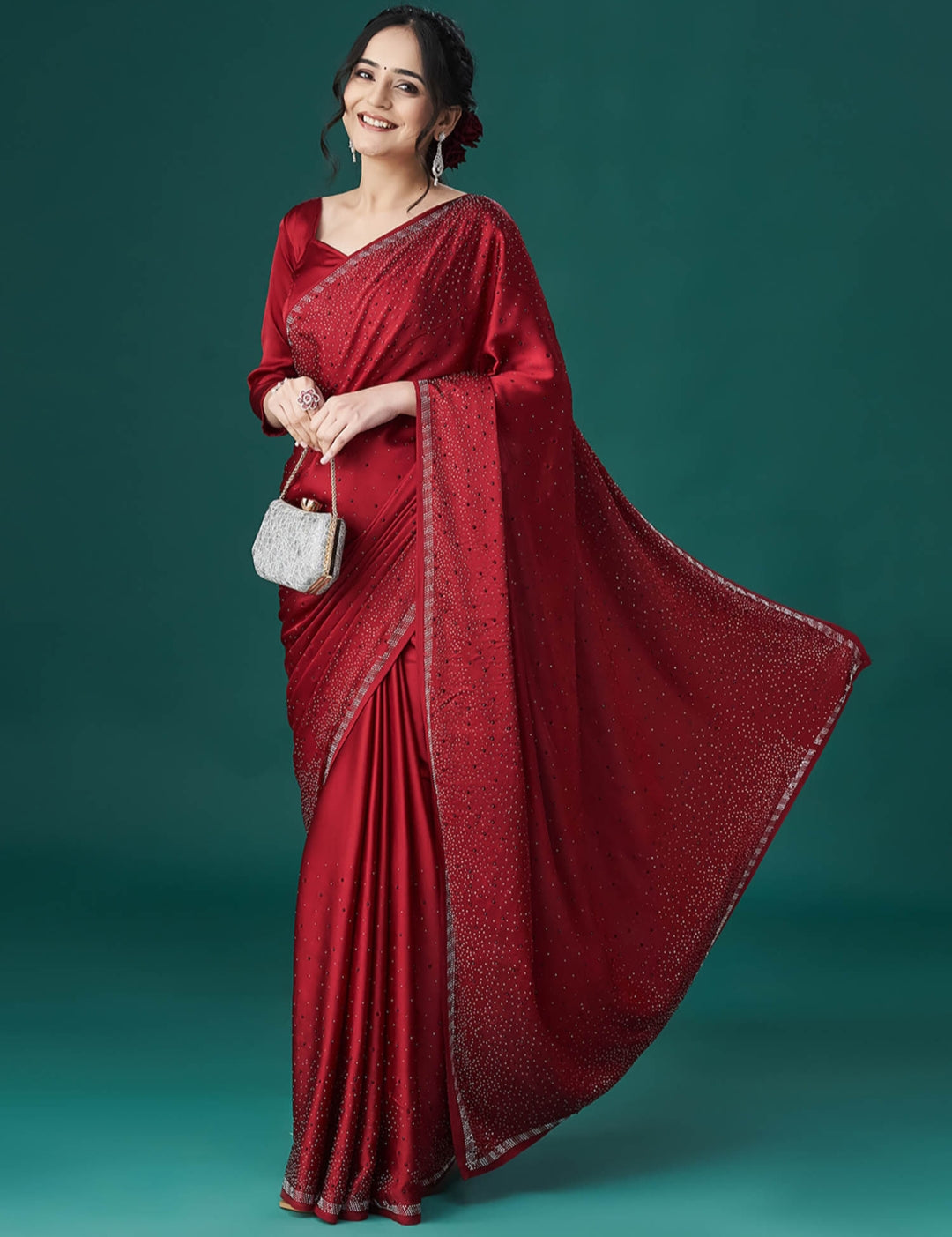 Women's Satin Slub Silk Purple Color with Siroski work