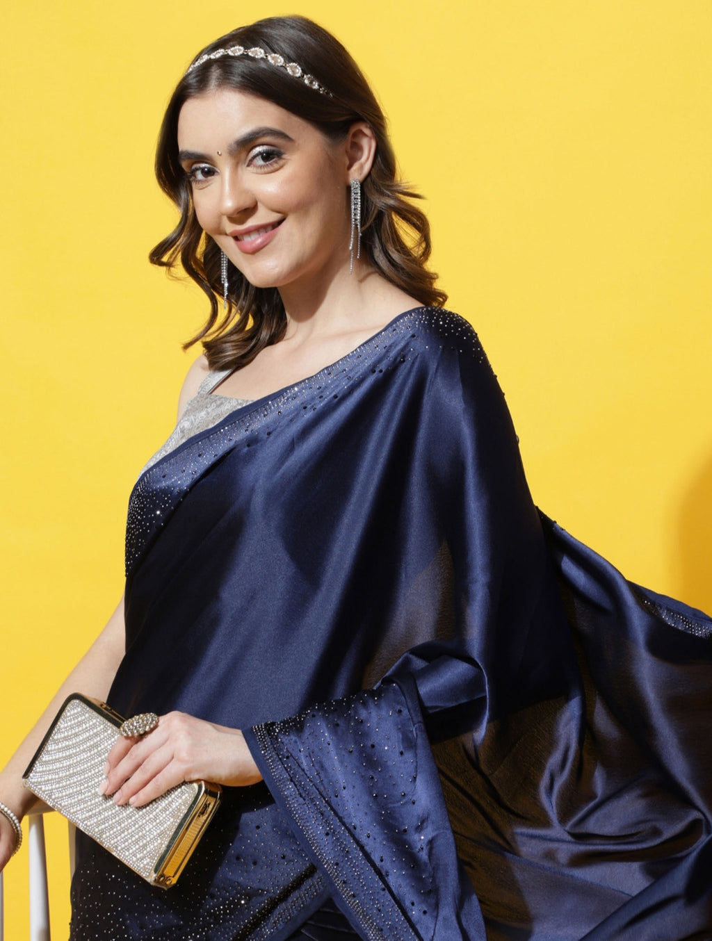 Women's Satin Slub Silk Purple Color with Siroski work