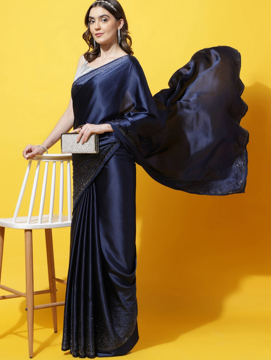 Women's Satin Slub Silk Purple Color with Siroski work