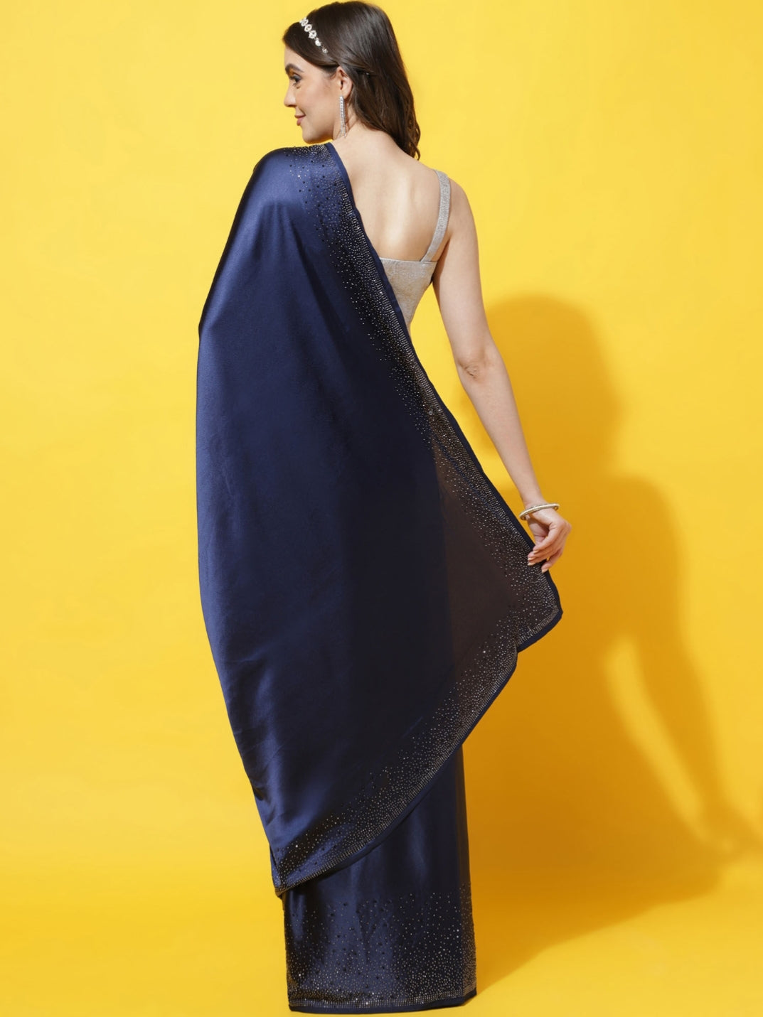 Women's Satin Slub Silk Purple Color with Siroski work