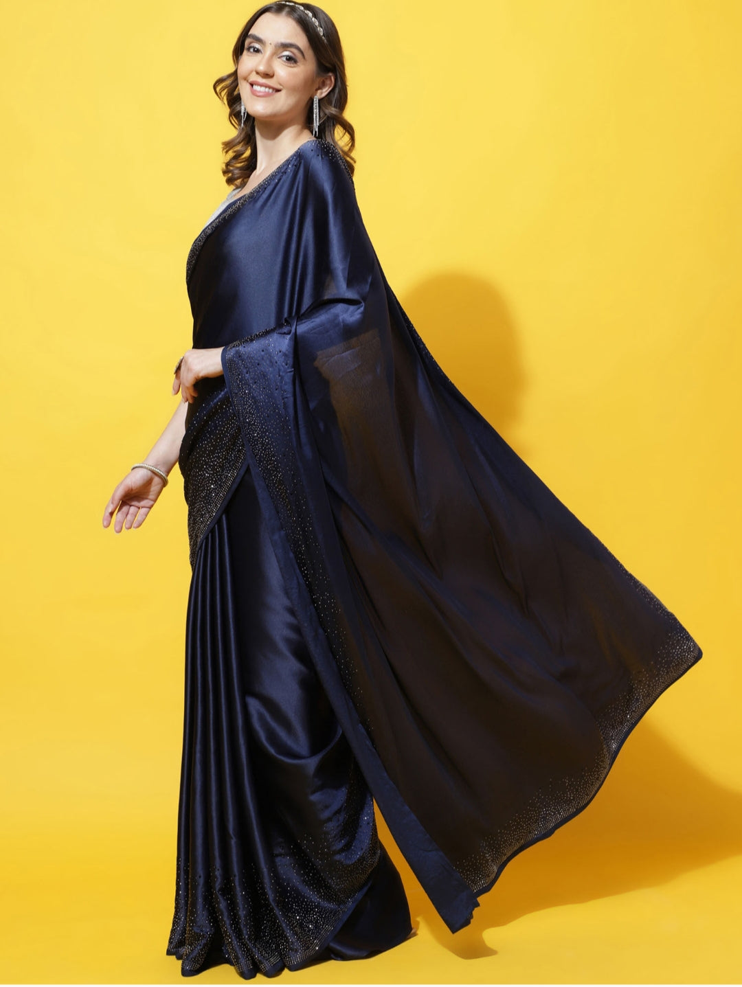 Women's Satin Slub Silk Purple Color with Siroski work