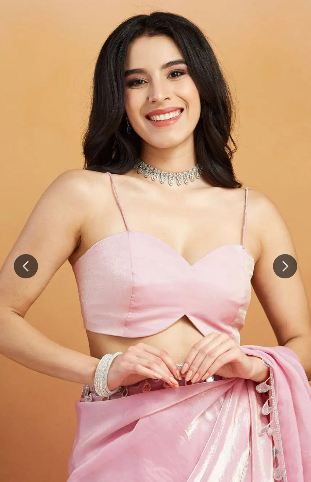 Women's Pastel Pink Colors Satin sillk Mirror And less Work Saree With Blouse Piece .80 meter