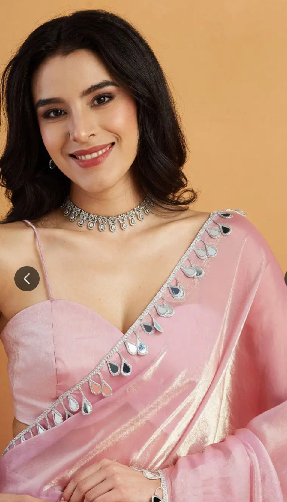 Women's Pastel Pink Colors Satin sillk Mirror And less Work Saree With Blouse Piece .80 meter