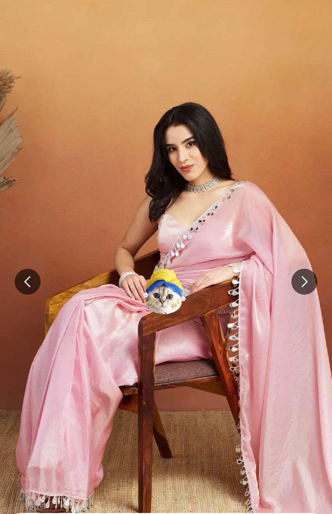 Women's Pastel Pink Colors Satin sillk Mirror And less Work Saree With Blouse Piece .80 meter