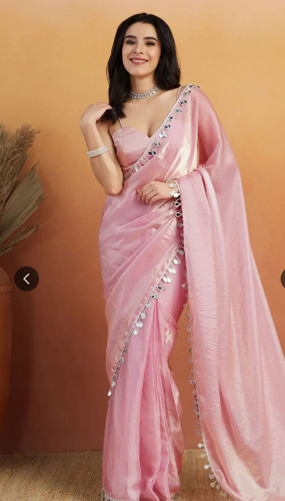 Women's Pastel Pink Colors Satin sillk Mirror And less Work Saree With Blouse Piece .80 meter