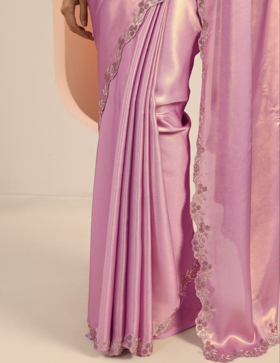 Exclusive Designer Pure Satin Silk Cut Work Siroski border work saree