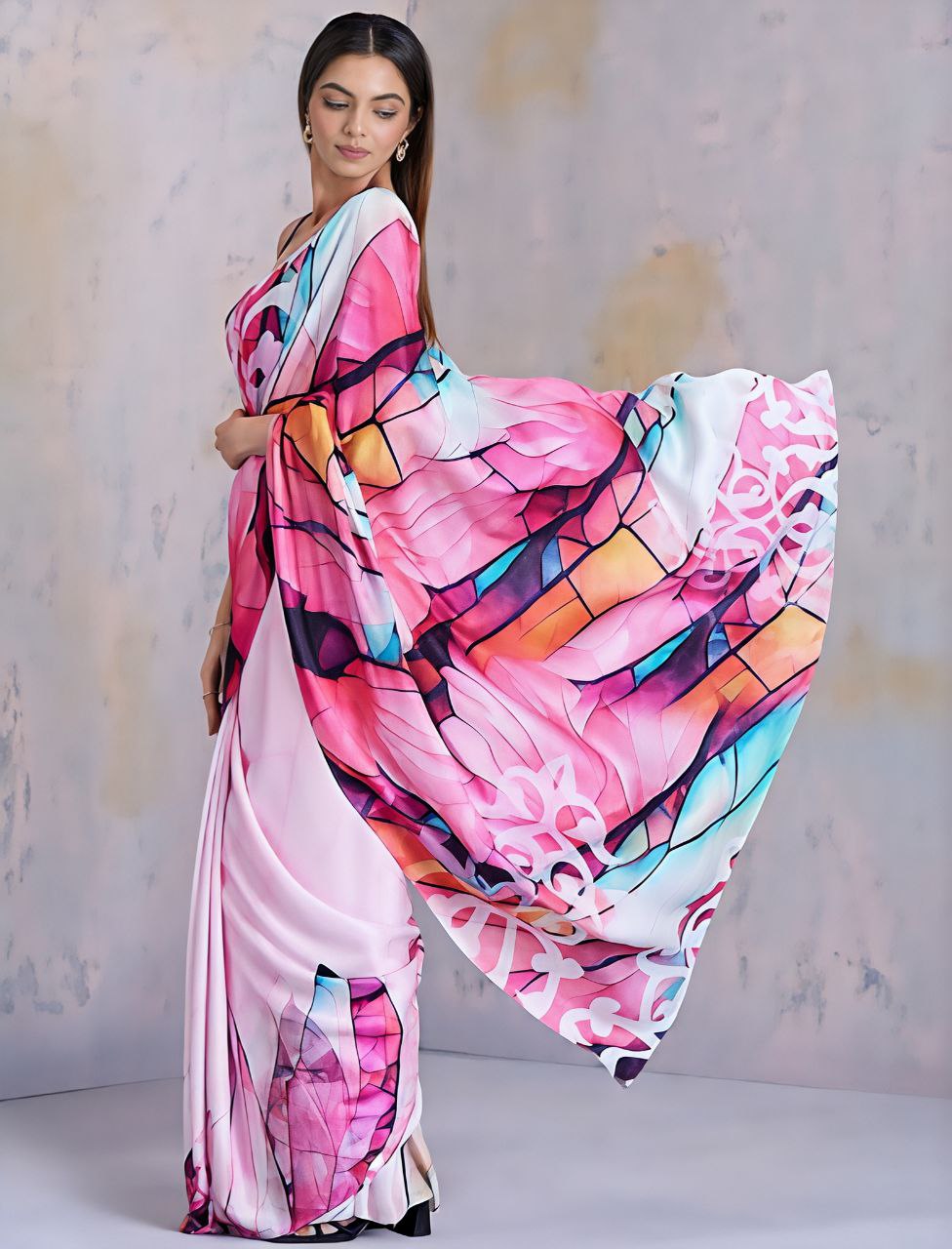 "Elegant Women's Handloom Tussar Silk Saree - Simple Multicolor Digital Print with Unstitched Blouse for Ethnic Indian Wear"