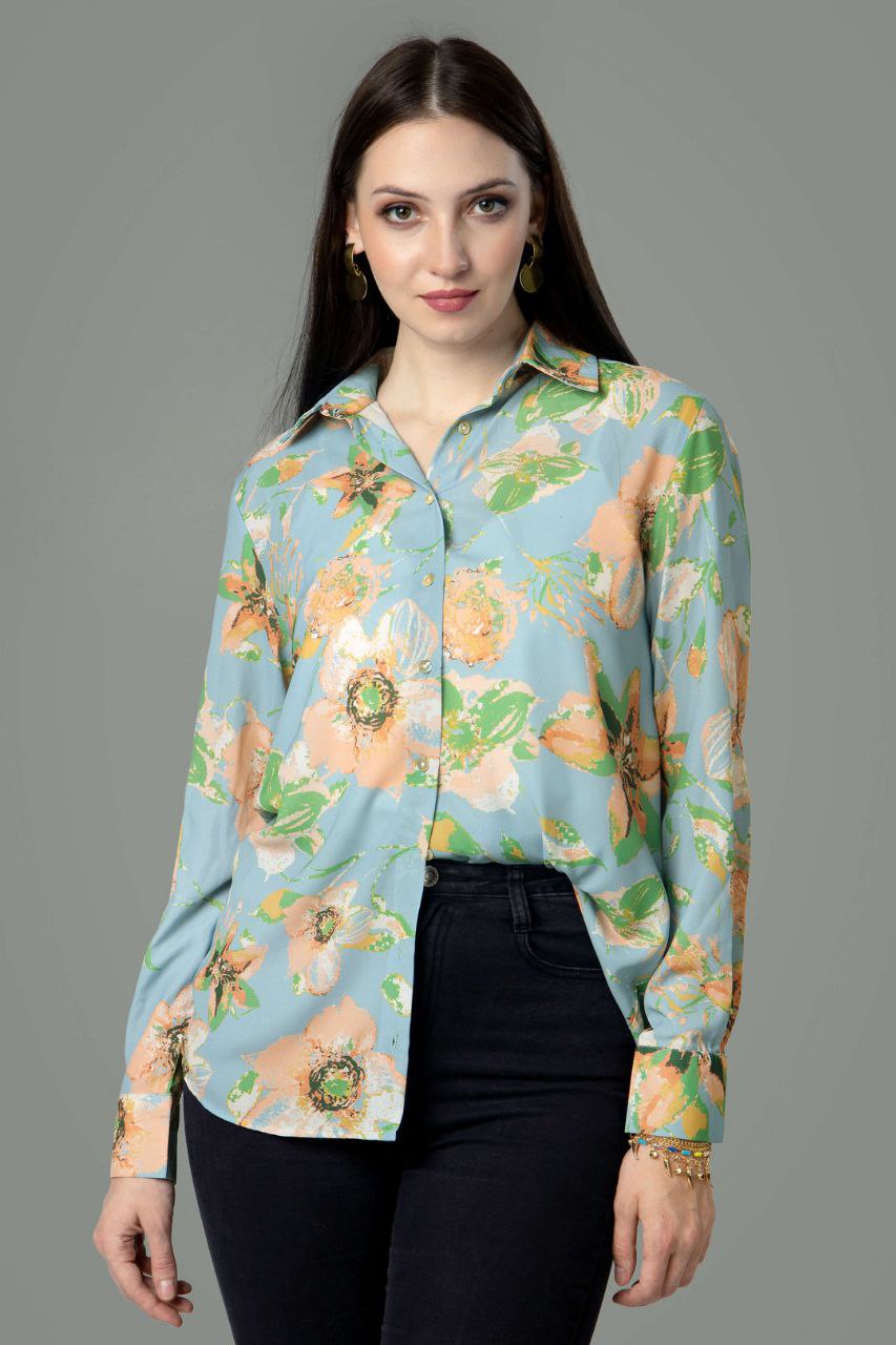 Women’s Casual Button-Down Shirt with Multicolor