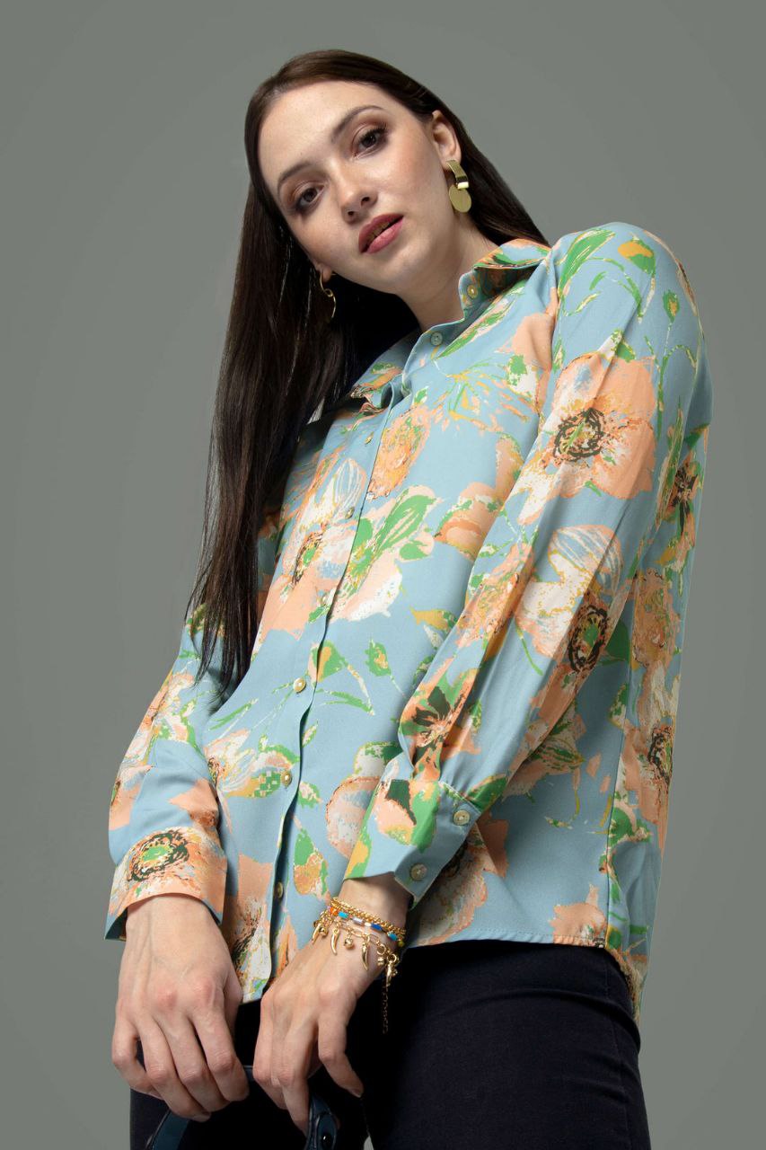 Women’s Casual Button-Down Shirt with Multicolor