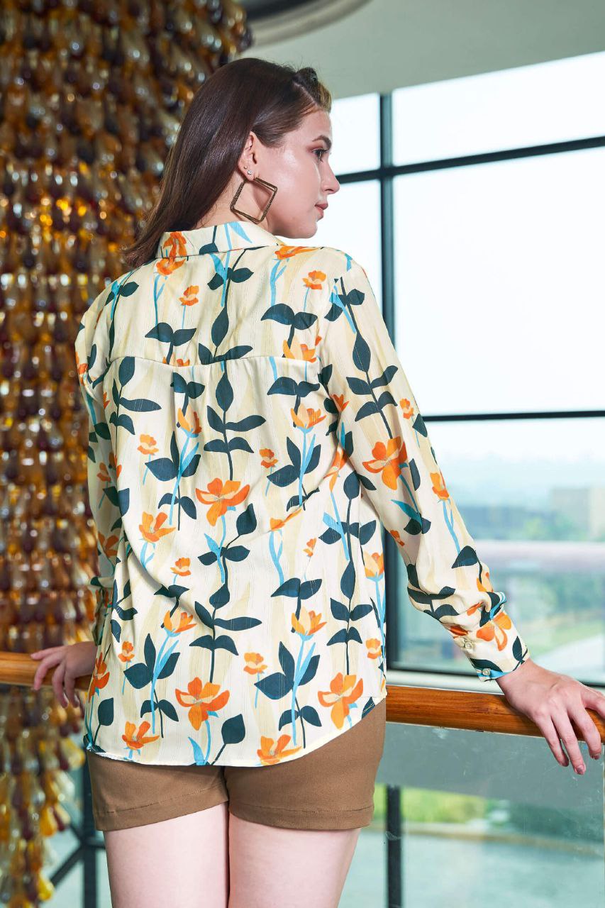 Women’s Floral Crepe Oversized Shirt | Korean Style Loose