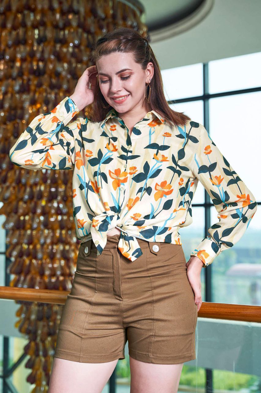 Women’s Floral Crepe Oversized Shirt | Korean Style Loose