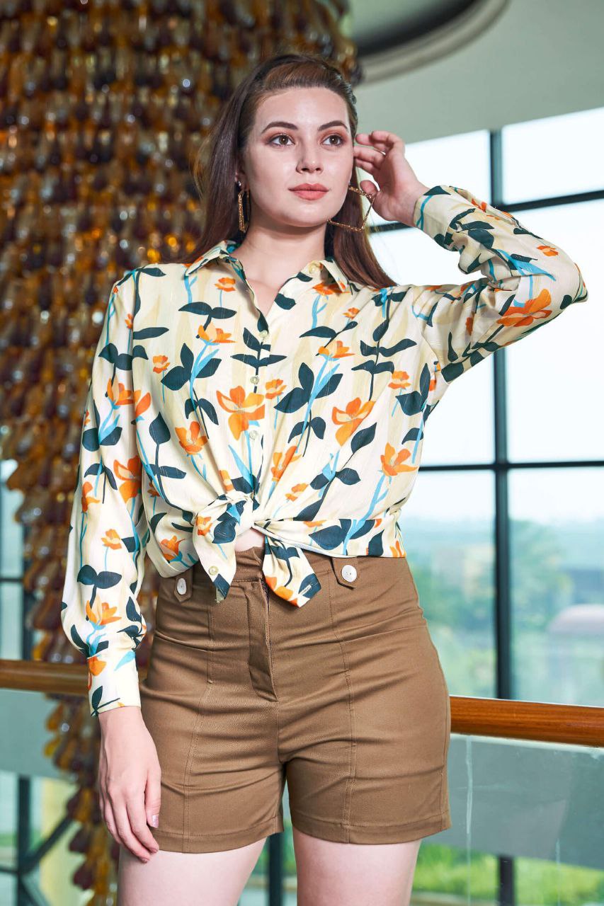 Women’s Floral Crepe Oversized Shirt | Korean Style Loose