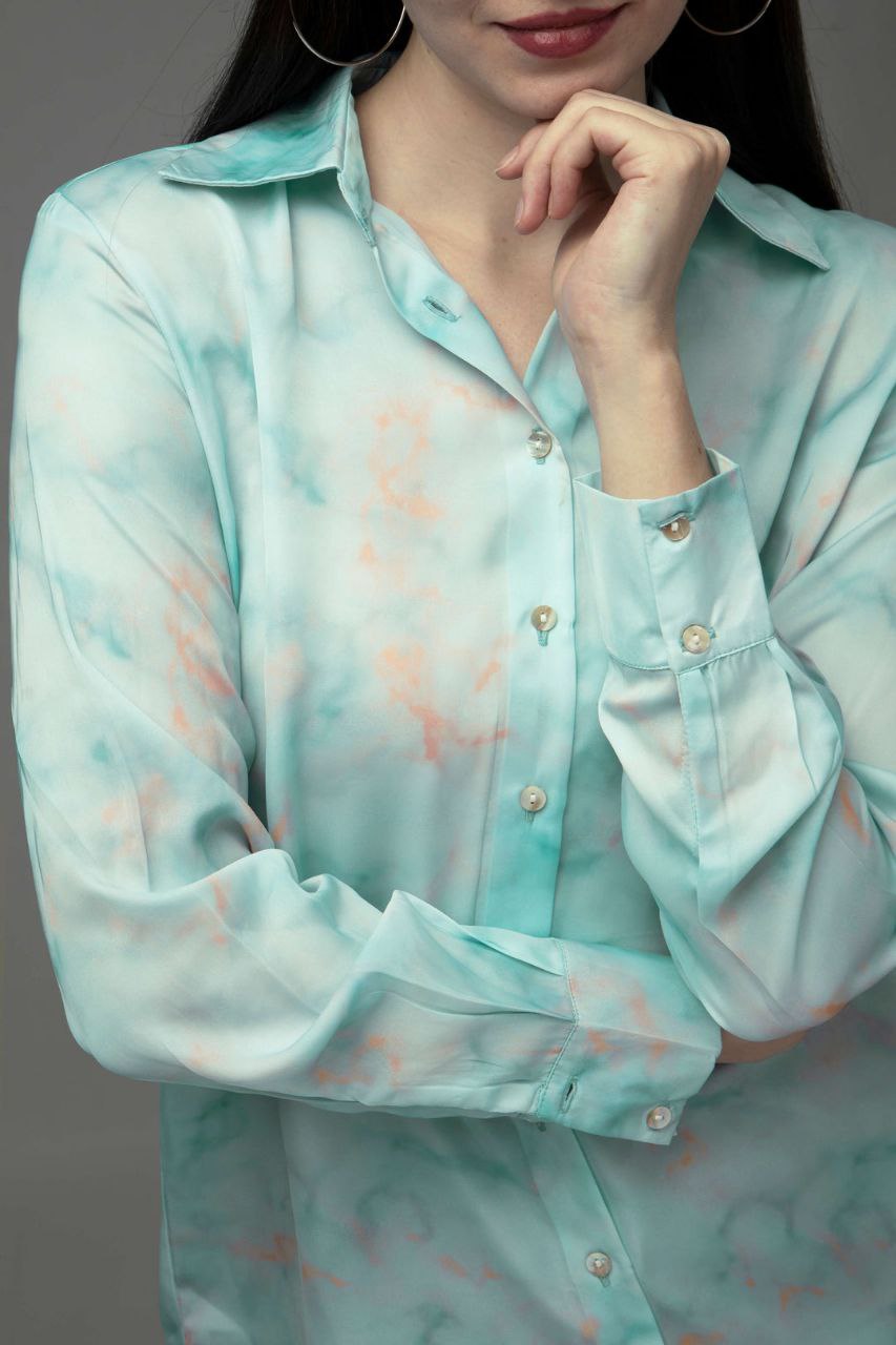 Women’s Printed Collared Neck Shirt | Stylish Tie-Dye Long Sleeve Button