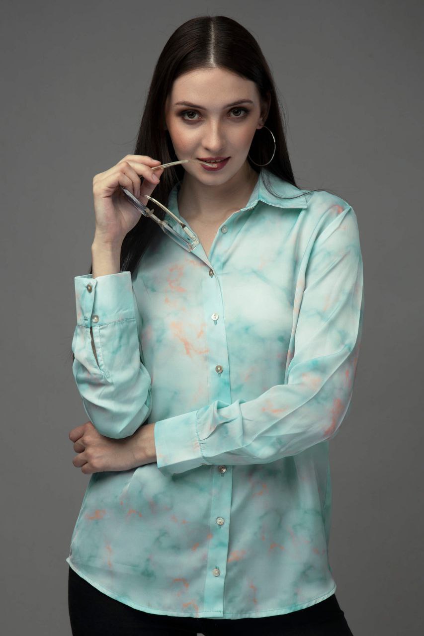 Women’s Printed Collared Neck Shirt | Stylish Tie-Dye Long Sleeve Button