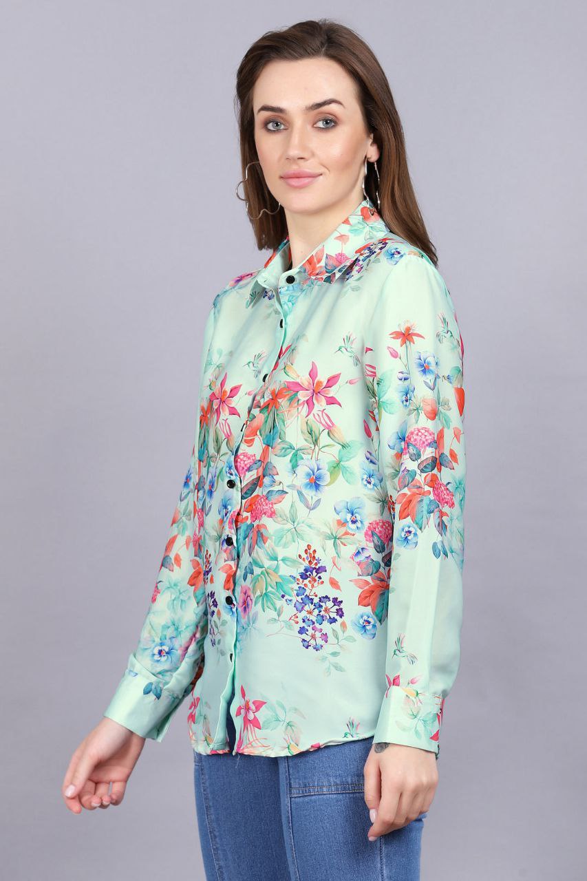 Women's Printed Straight Mandarin Neck Shirt for Women's