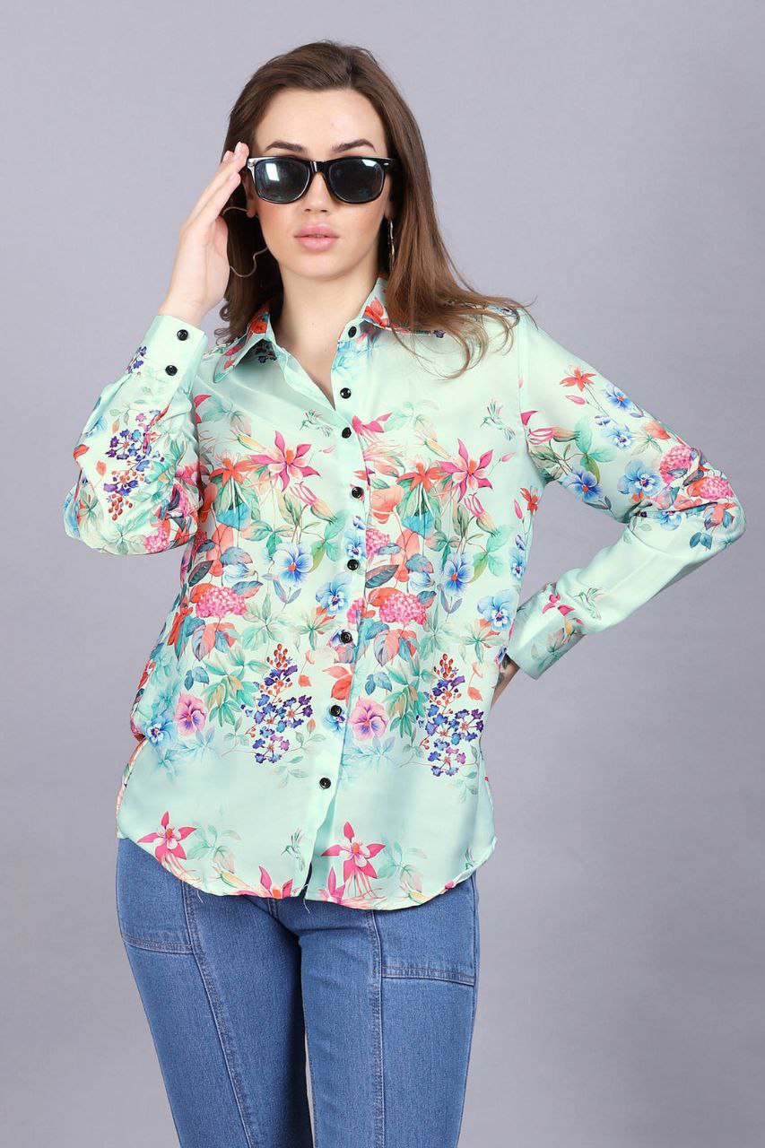 Women's Printed Straight Mandarin Neck Shirt for Women's