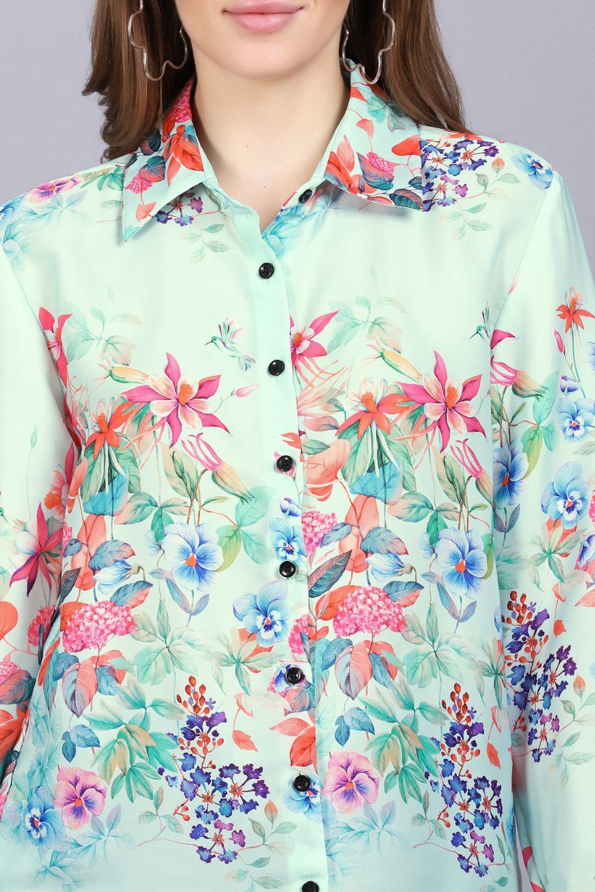 Women's Printed Straight Mandarin Neck Shirt for Women's