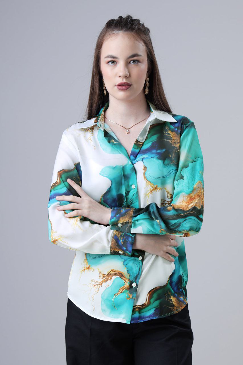 Women's Floral Printed Button Down Western Shirt with Collar Neck