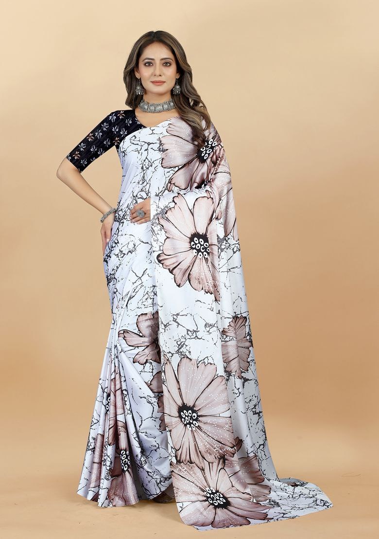 Women's Satin Digital Print Saree with Unstitched Blouse Piece