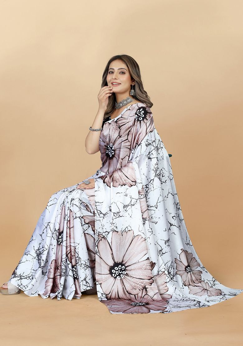Women's Satin Digital Print Saree with Unstitched Blouse Piece