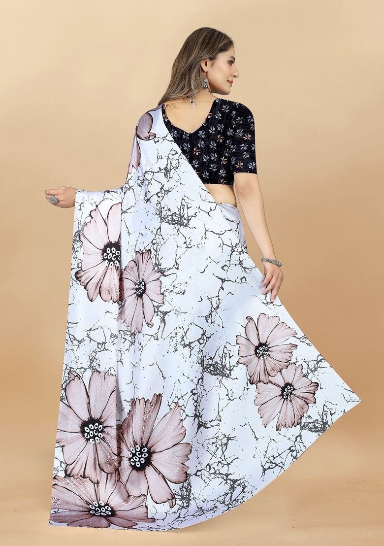 Women's Satin Digital Print Saree with Unstitched Blouse Piece
